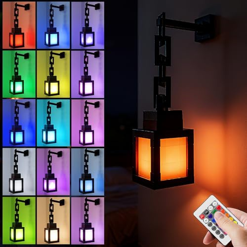 HOVCEH Pixelated Lantern, Lampada da Parete 16 Colori, Luce Notturna Bambini, Applique da Parete Interno LED con Telecomando e Funzione Dimmer, Decorazione per Camera da Letto dei Giocatori