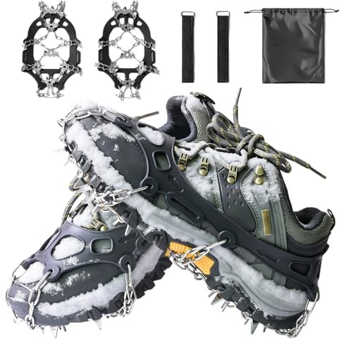 Crampons for Hiking Boots, 24/32Spikes Snow Grips Ice Grippers Traction Anti-Slip Stainless Steel Spikes for Shoes and Boot, Durable Traction Crampons for Walking,Jogging, Climbing and Hiking