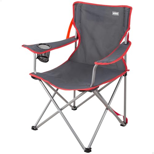 AKTIVE Camping Chaise de camping pliante 47 x 47 x 82 cm, gris anthracite, structure en acier, poids max. 110 kg, tissu en polyester, système anti-basculement, avec porte-gobelets