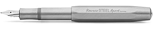 Kaweco STEEL SPORT Fountain Pen I Exclusive Stainless Steel Reservoir Pen for Ink Cartridges Including Retro Metal Box I Writing Instrument 13 cm I Nib: B (Broad)