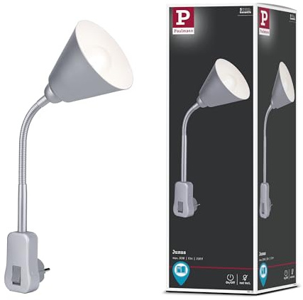 Paulmann 95429 Steckerleuchte Junus mit Flexarm max. 20 Watt Lampe Grau Metall, Kunststoff Licht E14 ohne Leuchtmittel
