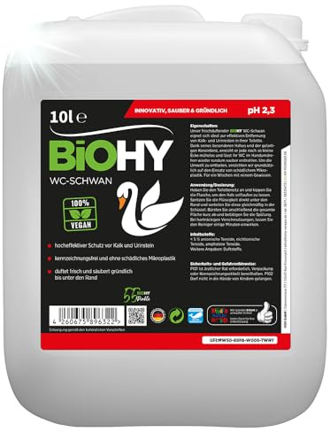 BiOHY WC Cygne (Bidon de 10l) | gel puissant et brillant pour une propreté hygiénique jusqu'au bord | prévient le calcaire et le tartre de l'urine (WC-Schwan)