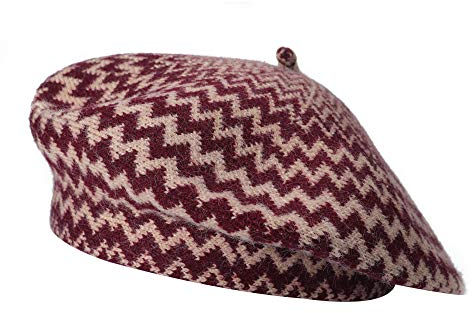 ZLYC Damen Winter Baskenmutze Klassische Barett Drucken Weich Warm Französische Mütze (Streifen Rot),Einheitsgröße