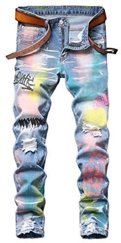 Enrica Men's Skinny Jeans, Rainbow Blue, 22