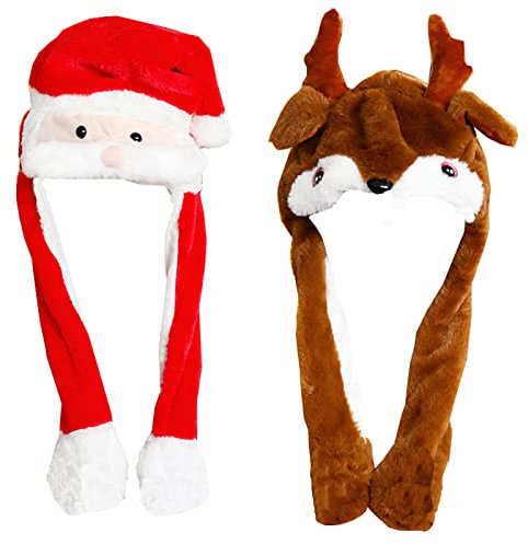 YouYuer Nikolausmütze,2PCS Weihnachtsmütze Plüsch Lustiger Nikolausmützen Weihnachtsmann Mützen Weihnachtsmütze mit Beweglichen Ohren Santa Hat für Erwachsene Kinder Weihnachts Partyhüte (A)