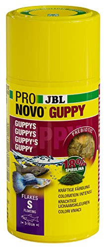 JBL PRONOVO GUPPY FLAKES, mangime base per guppy e altri pesci ovovivipare da 3-10 cm, fiocchi per pesci, taglia S, 100 ml