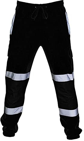 Men's Cycling Rain Pants Waterproof Outdoor Hiking Mountain Work Pant Safety Coated Softshell Biking Trousers (Black,Large)