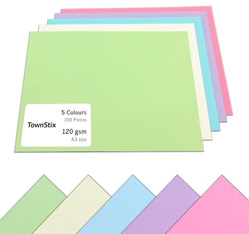 100 Ark, 5 Färger - A3 120 g/m² Färgat Konstpapperskort Kartongpapper