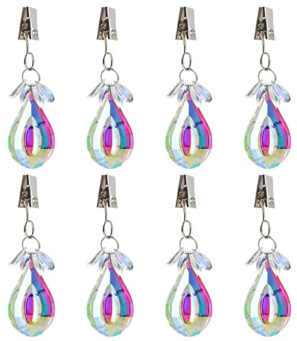 RFORPLY 8 Pcs Crystal Glass Tablecloth Weights with Metal Clips,Heavy Duty Outdoor Table Cloth Weights for Outdoor Garden Party Picnic Table Covers