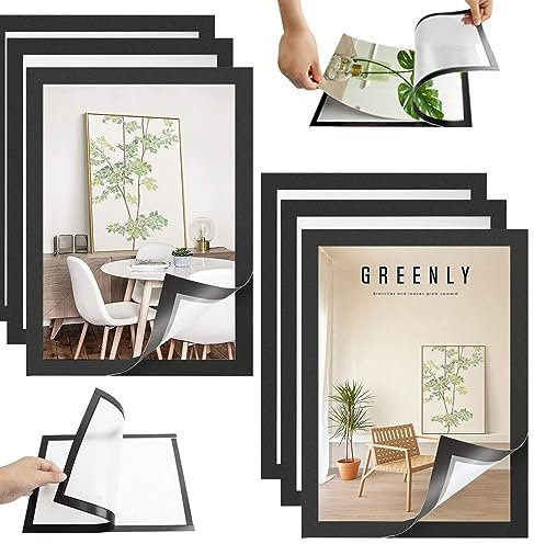 HAOMEEDUO 6 Stk Magnetrahmen A4 Informationsrahmen Selbstklebend Inforahmen Magnetisch Plakatrahmen Transparent Info Rahmen Schwarz Magnetische Blatthalter Bilderrahmen mit Magnetverschluss für Foto