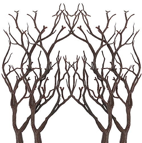SEWACC Künstliches Geweih Getrocknete Äste 4 Stück Kunststoff-Manzanita-Zweige Dekorative Pflanzenzweige Zweige Für Hochzeit Zuhause (Dunkelbraun)