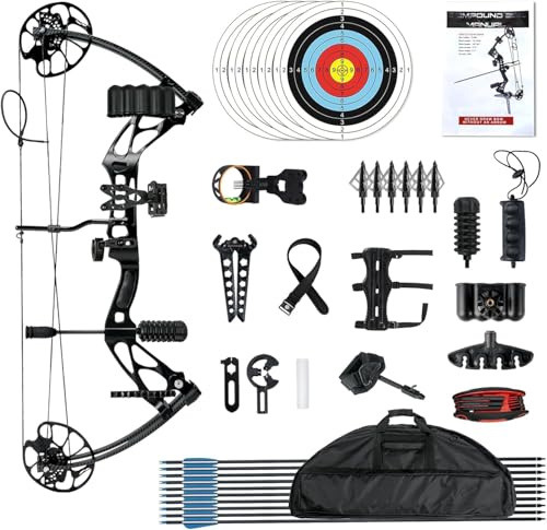 AKCHOER Compound Bow and Arrow Set 30-70 lbs for Adult and Teens, Adjustable Hunting Compound Bow Archery with Limbs Made in USA, Right Hand, 18”-31”, up to IBO 320 fps (Black)