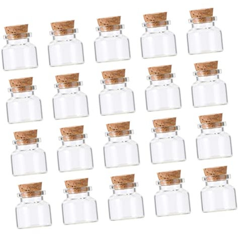 Amosfun 20pcs Glass Wish Bottles Khaki with Wooden Cork, Mini 10ml