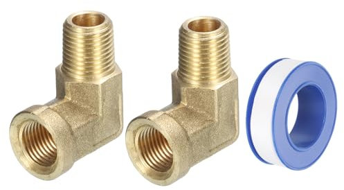 QUARKZMAN Conexiones de Manguera de Latón 1/8 Macho NPT X 1/8 Hembra NPT 2 Piezas Codo de 90 Grados para Adaptador de Conexiones de Tubería Forjada para Gas Aire Aceite Propano