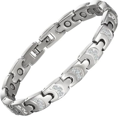 YINOX Supermagnetiskt armband för kvinnor, magnetarmband av rostfritt stål, halvmåne zirkoniaarmband för kvinnor, innehåller 15 NdFeB-magneter och högkvalitativ presentförpackning (17 cm)
