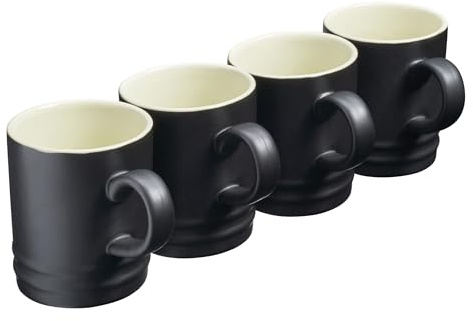 Cooks Professional 4 Piece Colourful Stoneware Mug Set | Tea Coffee Hot Chocolate Drinking Cups | Microwave Dishwasher Refrigerator Freezer Safe | 350ml Capacity | Matt Black