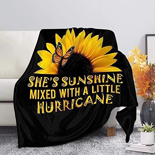 TradesForU She's Sunshine Sonnenblumen-Überwurfdecke für Bett, Couch, weich, warm, bequem, Plüsch-Fleece, Bettwäsche, Couch für Damen, Mädchen, Sonnenblumen-Decke für alle Jahreszeiten, Größe M