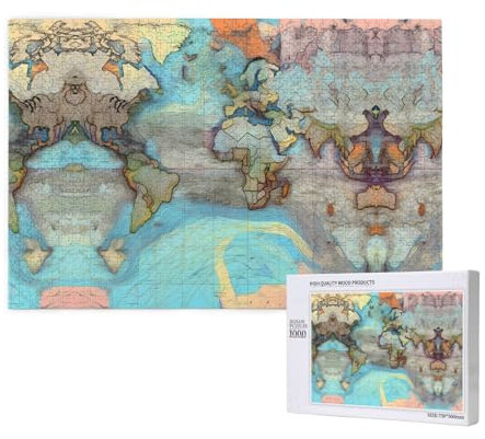 Cartoon World Map Puzzles for Adult 1000 Pieces Wooden Jigsaw for Family Friend Home Decor Wall Art 29.5 X 19.7 in