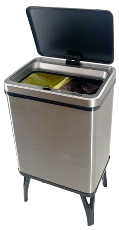 WELL HOME MOBILIARIO & DECORACIÓN Cubo de Basura inteligente para Reciclaje, con apertura automática y contacto manual, capacidad 15L+15L, Alto: 60 (x35,5x26cm), Color Gris