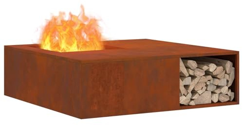 vidaXL Focolare Marrone 100 x 100 x 30 cm, Stufa da Giardino e terrazzo, Quadrata, Design Metallico Moderno, Resistente al Calore, Perfetta per Feste all'aperto