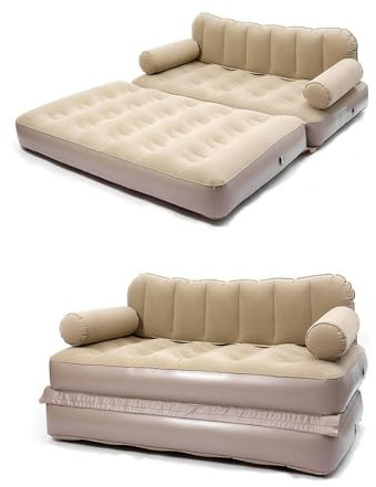 SYJYM - Sofá cama plegable doble con bomba integrada para inflar automáticamente para acampar al aire libre, respaldo inflable, sofá cama