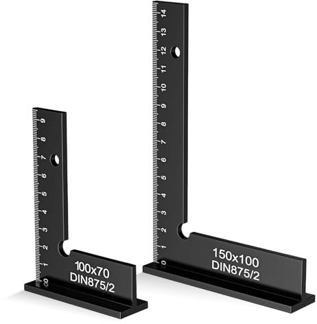 Squadra Falegname, 2 Pezzi Falso Squadra Carpentiere In Alluminio con Scala Di Misura Strumento Precisione Angolo Retto per Macchine Laboratorio E Lavorazione Del Legno, 150x100mm E 100x70mm