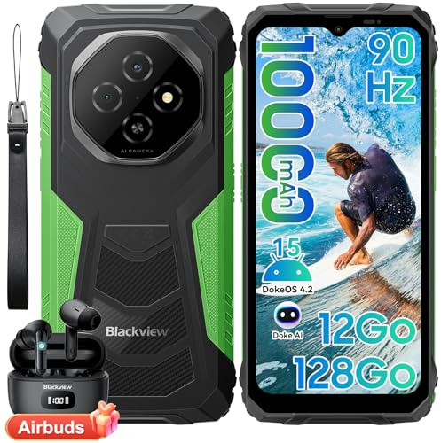 Blackview Fort1 Android 15 Outdoor Smartphone,10000mAh Outdoor Handy Ohne Vertrag 12GB+128GB/2TB,Gemini AI 6.56'' 90Hz Baustellenhandy, NFC/FOTA/390g/DREI Kartenfächer/Fingerabdruck/IP69K Wasserdicht