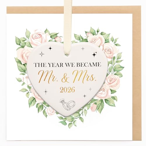 Wedding Card for Bride and Groom, Ceramic Greeting Card for Mrs and Mrs | Heart Shaped Cards Wedding Gifts for Women, Congratulations Wedding Card for Her Him Couple on Engagement Anniversary 2026