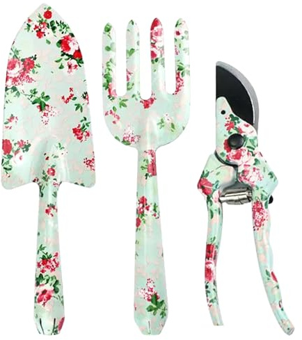 Set Attrezzi Da Giardino, 3 Pezzi Giardinaggio Per Donne, Attrezzi Da Giardinaggio Con Stampa Floreale, Da Giardino Pesanti Inclusi Cazzuola, Potatore, Set Da Donna Rastrello A Mano, Cazzu