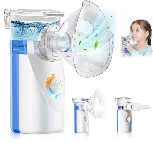 Aerosol per Bambini e Adulti – Nebulizzatore Ultrasuoni Portatile per Neonati, Inalatore con 2 Maschere e Boccaglio, Batterie non incluse (Blu)