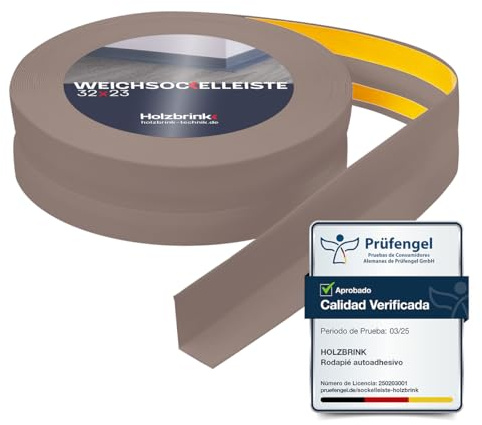 HOLZBRINK Rodapie PVC adhesivo 32x23mm, 25 m | Rodapie flexible para el acabado de encimeras cocina, muebles baño | Perfil PVC | Color: capuchino