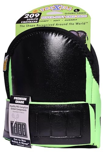 TROXELL USA Super-Soft Large Fluorescent Green Knee Pads - Comfortable, Adjustable, Washable Kneepads