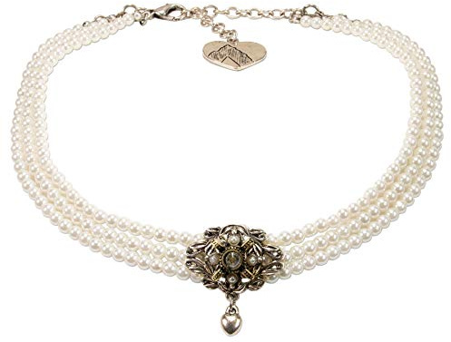 Alpenflüstern, collana girocollo di perle Mary – Collana nostalgica per costume tradizionale bavarese, pietra grigia., cod. DHK235-000-10