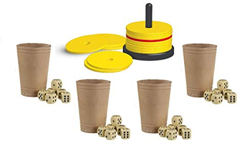 K-S-S Großes Schockbesteck aus Holz 4 Lederbecher + 24 Würfel + 1 Schockbesteck, Jule, Mörkeln, Maxen, Meiern, Schocken