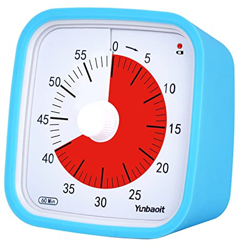 Visual Timer with Protective Case, Yunbaoit Upgraded 60-Minute Countdown Timer for Kids and Adults with Low Battery Remind, Silent Time Management Tool, No Ticking, Optional Alert (Blue)