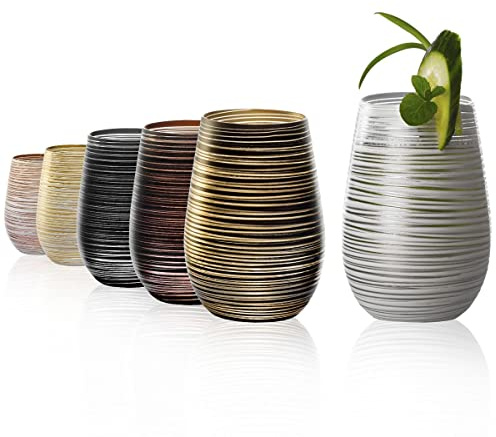 Stölzle Lausitz Wassergläser Elements Metallic Twister 6er-Set 465 ml – Allroundgläser für Wasser, Saft & Cocktails – Hochwertige Trinkgläser aus Kristallglas – Spülmaschinengeeignet & stoßfest