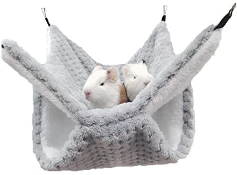Hängematte für Kleintiere, Frettchen Sugar Glider, doppelschichtiger Bettkäfig, warmer Plüsch, zum Aufhängen, Hängematte, Bettversteck für Hamster, Meerschweinchen, Ratte, Frettchen, Chinchilla (Grau)