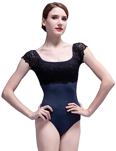 s.lemon Manga Corta Maillot Baile Bailarina Encajes Maillot Ballet Mujer Azul 160
