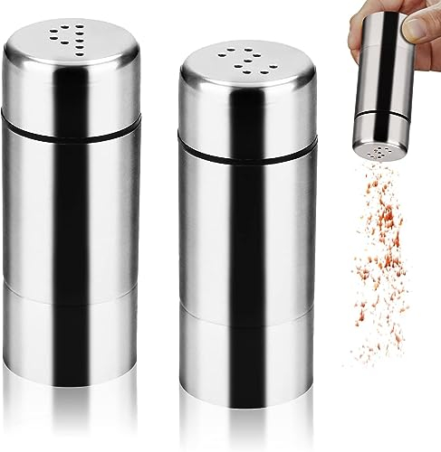 LYSAIMG 2Pezzi Portatile Spargisale in Acciaio Inox,Spargizucchero, Spargicoco,Shaker in Polvere di Spezie Coperchio a Maglia Fine Spargizucchero(Argento)