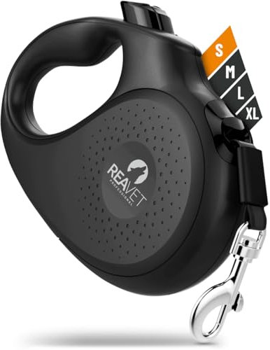 ReaVET Rollleine Hundeleine ausziehbar 5m für kleine Hunde (S) I Ergonomischer & Rutschfester Griff I Hundeleine Einziehbar, Robuste Ausziehleine mit Brems-Stopp-System I Leine Hund bis 15kg