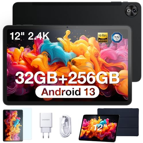 DOOGEE T20 Ultra Tablet 12 Pollici, 32GB RAM + 256GB ROM (2TB TF), 10800mAh, Helio G99 Octa-Core 2.2GHz Tablet Android 13, 2.4K Display, Tablet PC Dual SIM 4G LTE/5G WiFi/GMS/GPS/Widevine L1, Nero