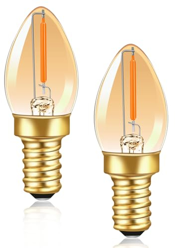 2 Stück C7 E12 LED Kerzenlampe 0.5W, 220V Vintage Edison Kleine Birne Ersatz 5W Glühlampen, 50LM 2200K Warmweiß Bernstein E12 LED Dekorative Glühbirne für Nachtlicht Salzelampe, Nicht Dimmbar