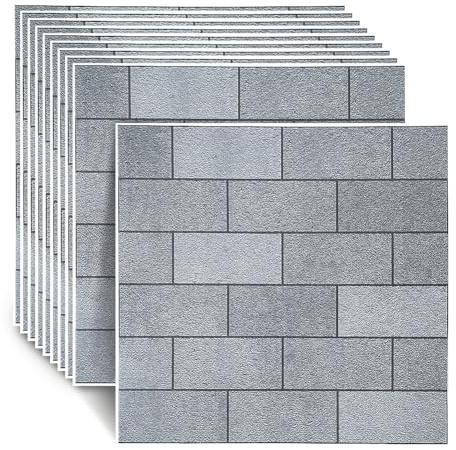 ACBAGI Stick on Tiles Peel and Stick Wall Tile Stickers Self Adhesive Wall Tiles Backsplash for Kitchen and Bathroom (GR2502, 10PCS 12Inch*12Inch)