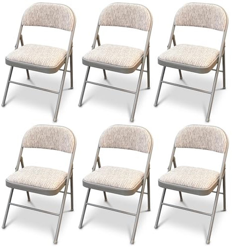 JupiterJX Folding Chairs Set Of 6 Padded Fabric Seat, Heavy Duty Metal Frame Folding Back Rest Chair For Home Office Garden Computer Desk Foldable Chair With Cushioned Pad Seat (Grey, 6 Piece)