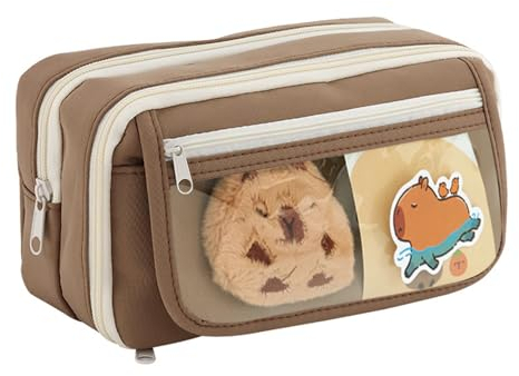 Canzoon Federmäppchen Mäppchen, Federtasche große Kapazität Federmappe mit 3 Fächer für Kinder Studenten Mädchen Jungs Multifunktional Mäppchen für Schule Büro(Braun)