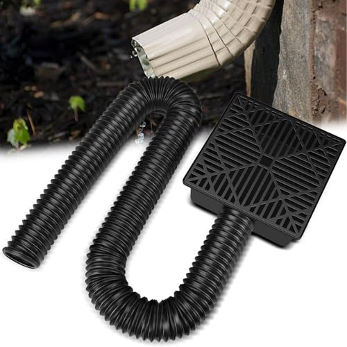 Extensor de Bajante de Canalón, Juego de Drenaje para Fregadero Cuadrado, con Manguera Extensible de 150 Cm/60 Pulgadas, Desviador de Agua de Lluvia Sin Excavar