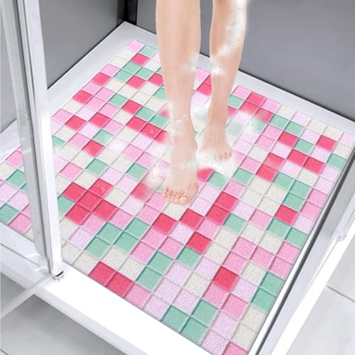 7VSTOHS Alfombra de Ducha Antideslizante 70x70cm, Alfombra de Bañera Antideslizante con Drenaje, Suave Loofah Anti Moho PVC, Alfombrilla de Baño para Cabina de Ducha Baño, Secado Rápido
