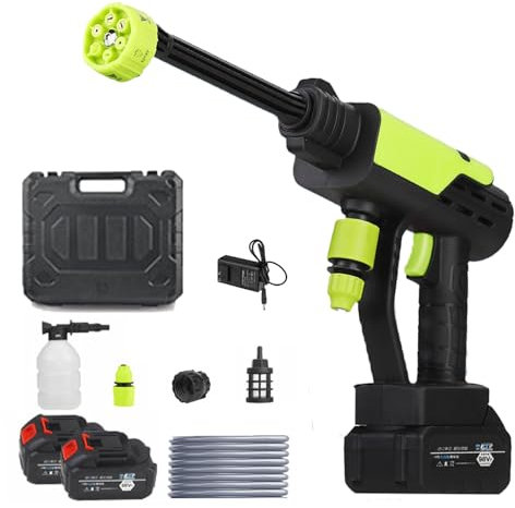 Limpiador de Alta Presión Portátil, 60 Bar Lavadora a Presión Inalámbrica portátil con 2 Baterías, Pistola de Alta Presión Inalámbrica para Automóvil, Terraza, Jardín