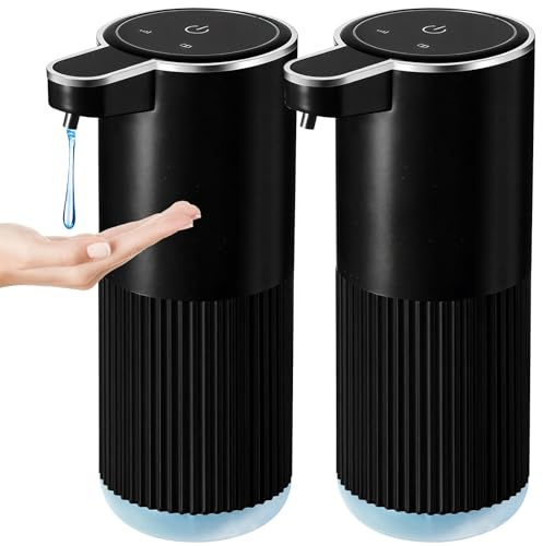 RYTOXILO Automatic Soap Dispenser, 2 Pack Black Touchless Liquid Soap Dispenser for Bathroom, 13.5 Fl Oz Plastic Electric Auto Dish Soap Dispensers Wall Mount for Kithcen with Adjustable Volume