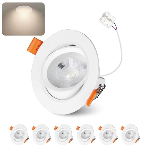 Jaenmsa Faretti LED Soffitto Incasso Cartongesso, Faretti da Incasso 7W Foro Φ 68-80mm 650 Lumen 4000K Luce Neutra, IP44, 30-60° Angolo Regolabile, per Interni Bagno Cucina Soggiorno, Set di 6